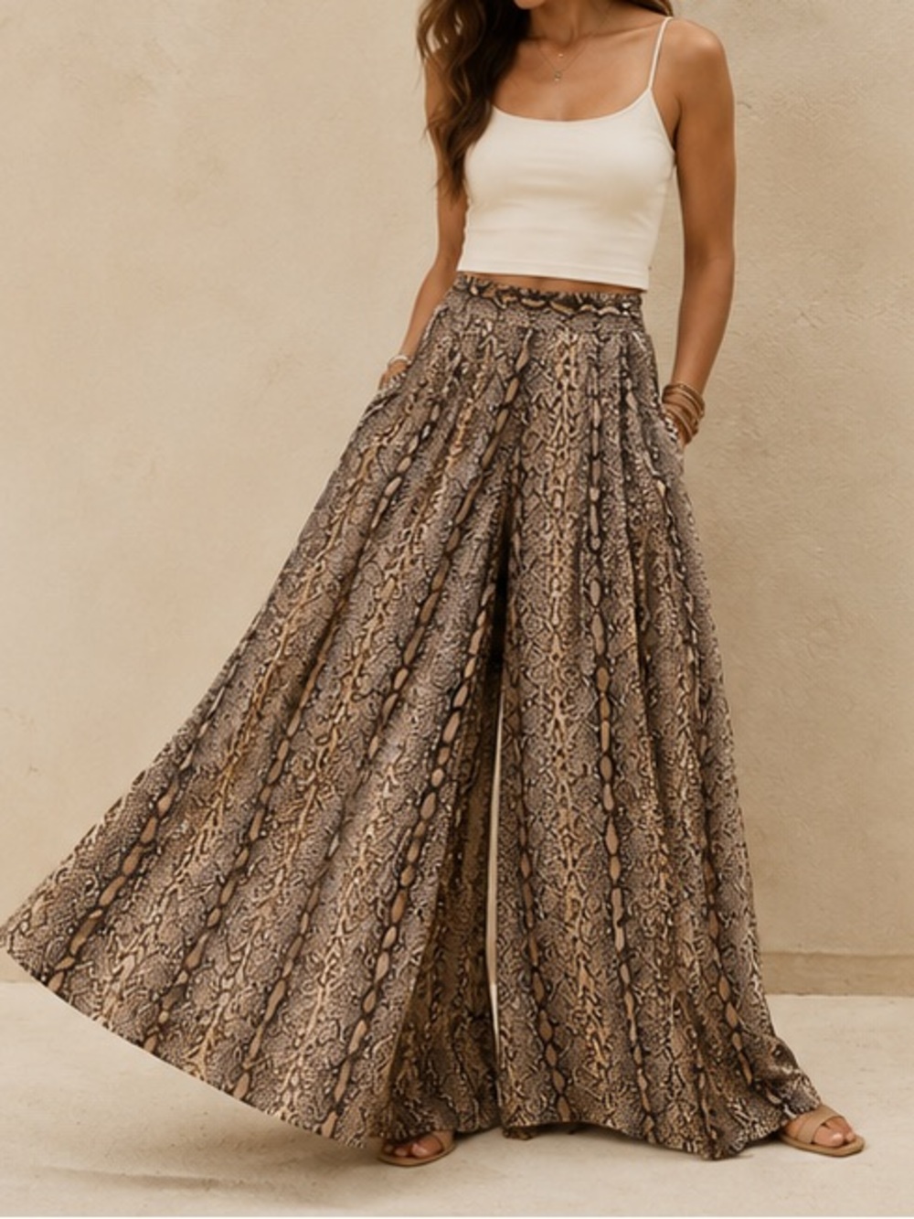 Anthropologie Snake Print Wide Leg Palazzo Pants Size 8 - Picture 1 of 7
